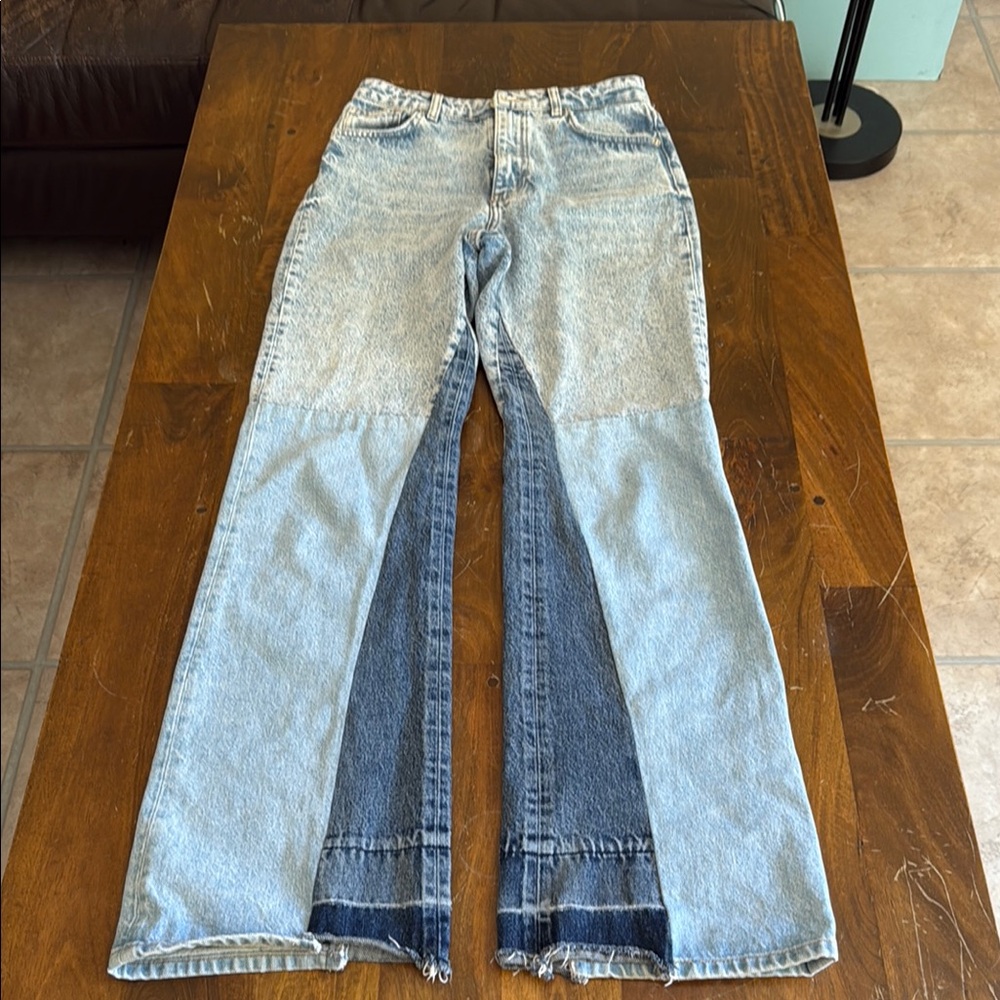 Zara High Rise Patchwork Jeans - Light and Dark Blue size 6